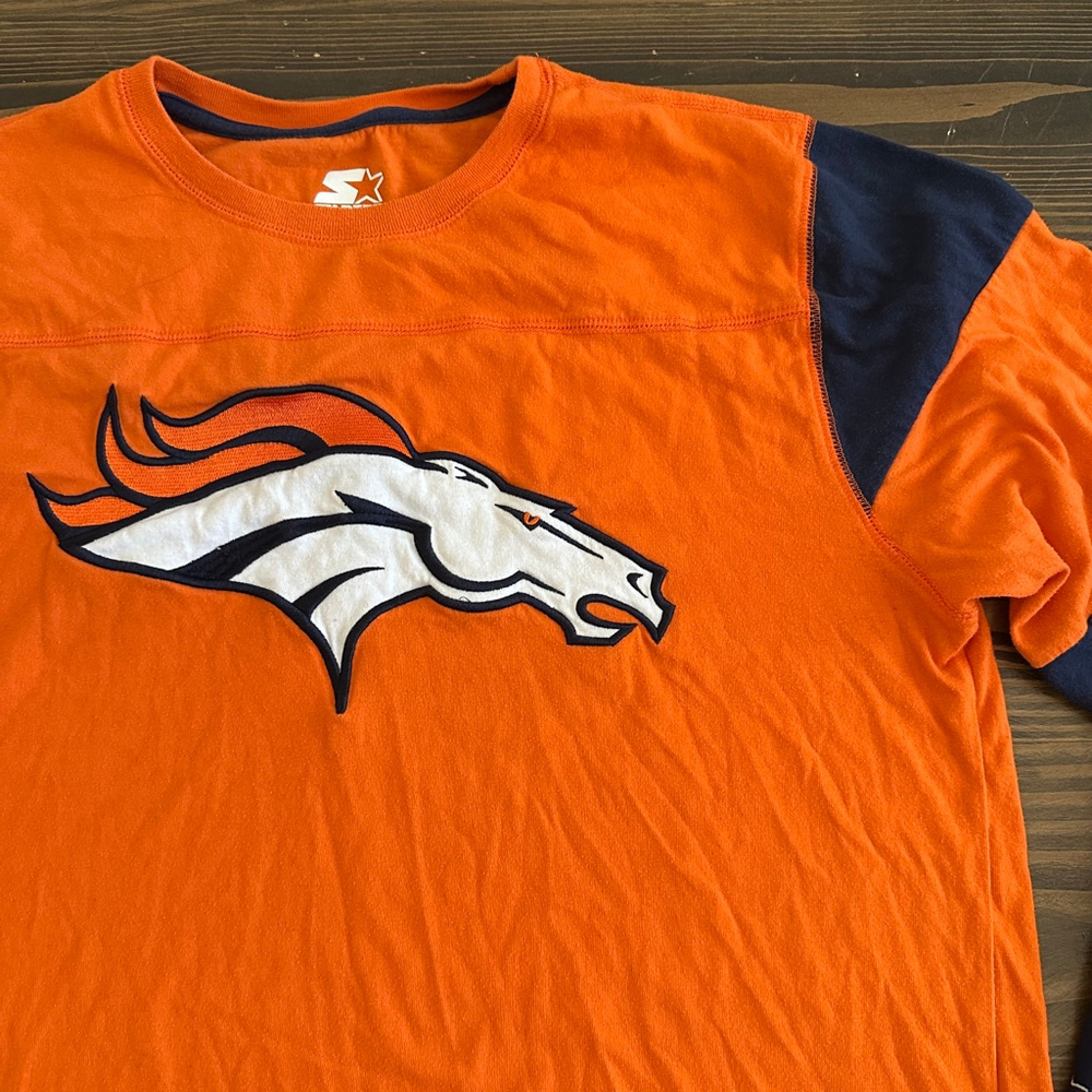 Denver Broncos Long Sleeve Tee L Orange Navy NFL Logo